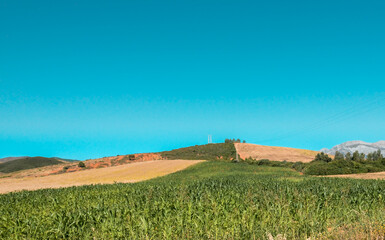 Panorama of hills and mountains with the fog clouds between Tetouan city
