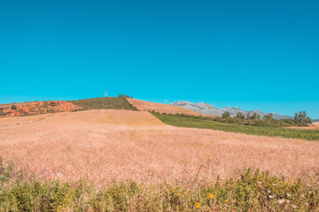 Panorama of hills and mountains with the fog clouds between Tetouan city
