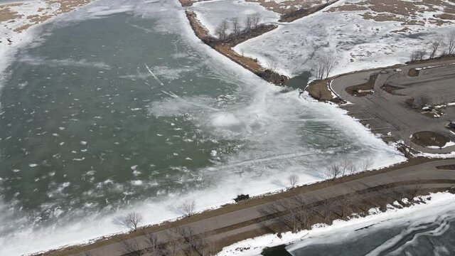 Frozen Lake Erie Monroe Michigan Drone Aerial View