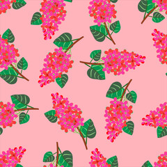 Lilac flowers with leaves, seamless pattern.