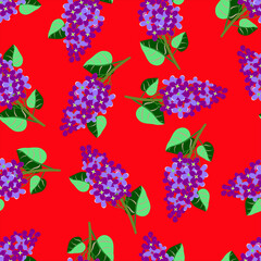 Lilac flowers with leaves, seamless pattern.