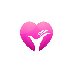 Heart with hand flat logo template ready for use