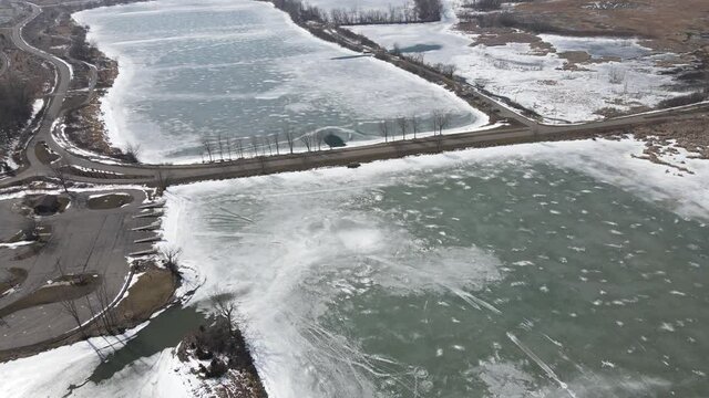 Frozen Lake Erie Monroe Michigan Drone Aerial View