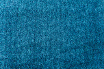 Blue colour velour textile sample. Fabric texture background