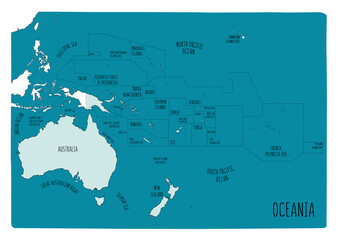 Colorful vector map of Oceania. Cartoon style