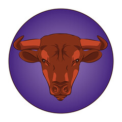The head of an aggressive brown bull. Vector illustration. Logo, symbol, icon.