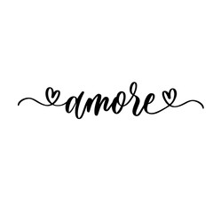 Amore - black and white hand lettering inscription to wedding invitation or valentines day greeting card, calligraphy vector illustration.