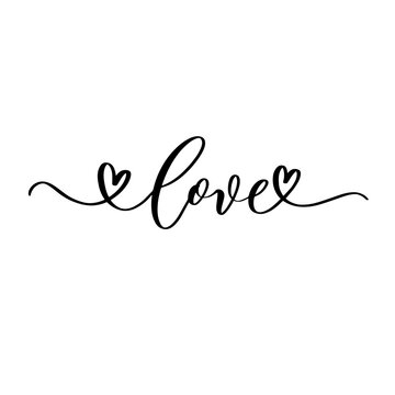 Love. Beautiful typography background with hand drawn word. Handmade vector modern calligraphy.