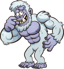 Yeti monster cartoon picking its nose. Vector clip art illustration with simple gradients. All on a single layer. 
 - obrazy, fototapety, plakaty