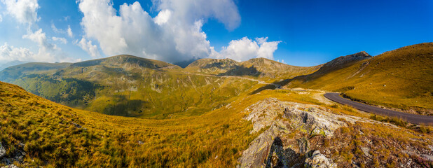 Outstanding panoramic view of Parang Mountains, famous high altitude Transalpina road, Valcea County, Romania
