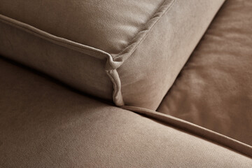 close up design part of sofa detail arm rest and upholstery fabric trim finishing furniture design...