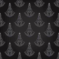 Art deco style geometric seamless pattern in black and silver. Vector illustration. Roaring 1920 s design. Jazz era inspired . 20 s. Vintage Fabric, textile, wrapping paper, wallpaper.