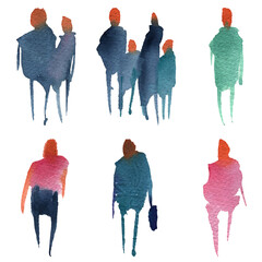 Watercolor silhouettes of people, family, couple. Watercolor paper texture. Vector silhouettes.	
