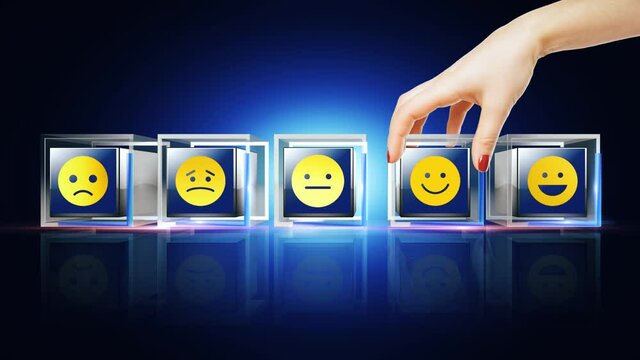 Smiley Icon written on glass cube