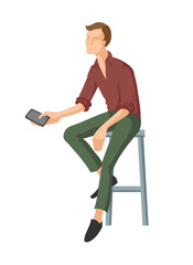 Vector image. The man is sitting on a high chair.