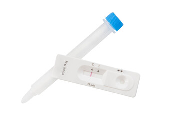 Rapid test kit for coronavirus antigen isolated on white background. Single mark on the test means negative, no virus was detected.