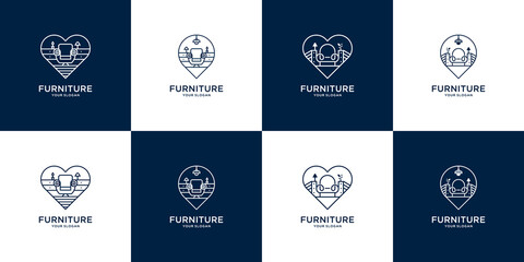 Modern furniture logo template with icon pin map and love