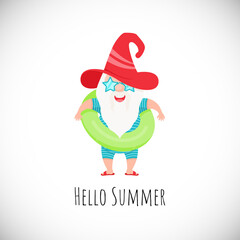 Summer gnome with swimming ring