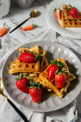 Breakfast Bread with Strawberry waffles honey 