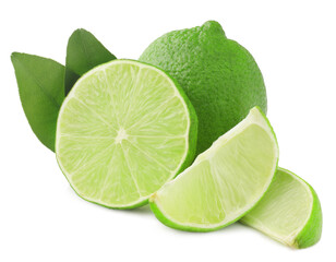Lime and slices isolated on a white background
