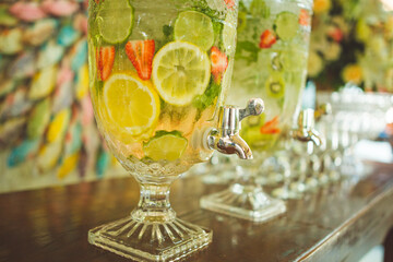  table with natural water and fruity water 