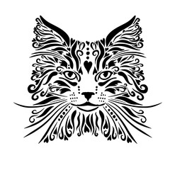 Graphic stylized kitten face. Vector illustration