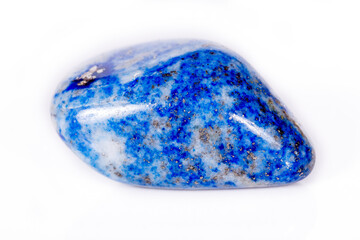Macro mineral stone blue lapis lazuli (afghanistan) on white background