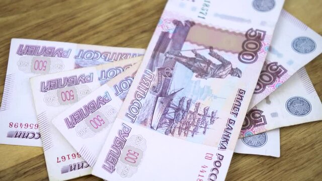 Russian national paper currency banknotes. Russian money, thousands of rubles