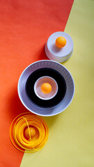 Yellow ping pong balls on colorful background