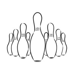 Bowling skittles and ball sketch vector illustration