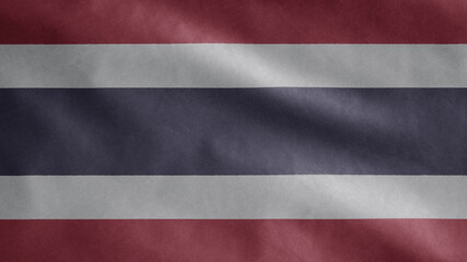 Thai flag waving in the wind. Close up of Thailand banner blowing soft silk.