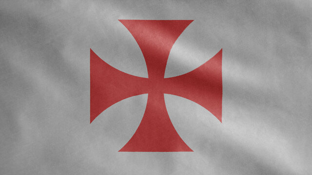 Knights templars flag waving on wind. Catholic military order medieval banner