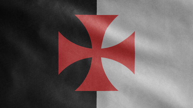 Knights templars flag waving on wind. Catholic military order medieval banner