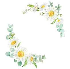 botanical watercolor wreath with chamomile