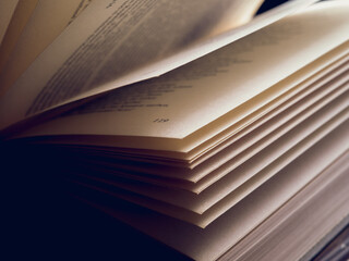 Open book on dark background with copy space