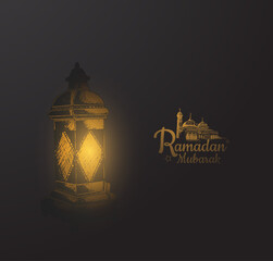 Ramadan Mubarak. glowing lantern hand drawing isolated on black background