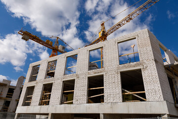 Unfinished construction of a residential brick house