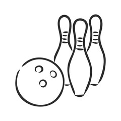 Bowling skittles and ball sketch vector illustration