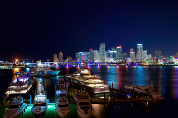 Miami Downtown and Boats at Night 
