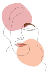 Line Art Doodle Illustration of Woman Face with closed Eye. Continuous Outline Close-up Female Portrait with Abstract Simple Shape. Hand draw, black lines vector illustration on white background.