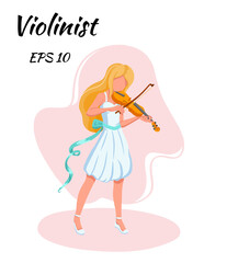 Violinist girl. Music. Playing musical instruments. Executor. Cartoon style.