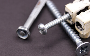 Obraz na płótnie Canvas close-up old screwdriver and bolt 