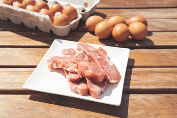 Animal protein from fresh meat and eggs.