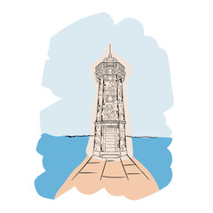Fototapeta premium Old lighthouse hand drawn vector illustration line art.