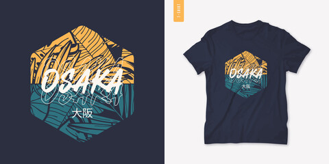 Osaka Japan summer graphic t-shirt design, tropical print, vector illustration