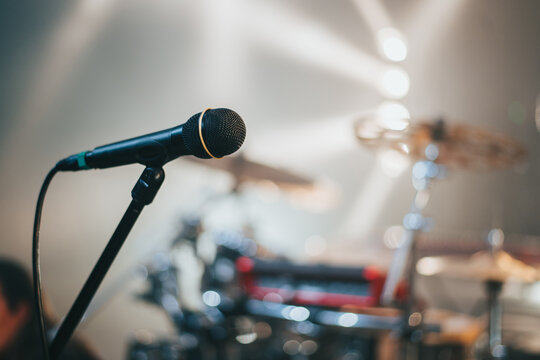 Microphone standing on a stage on a concert