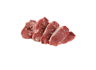 raw pork chops isolated​ on​ white​ background with​ clipping​ path​