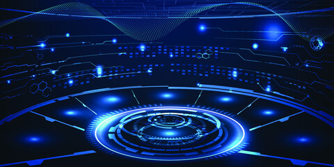 Hi tech digital tech round stage with laser pedestal or podium brighting laser glowing light around.Vector illustrations.