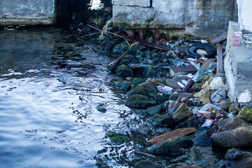 Garbage on the seashore.