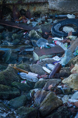 Garbage on the seashore.